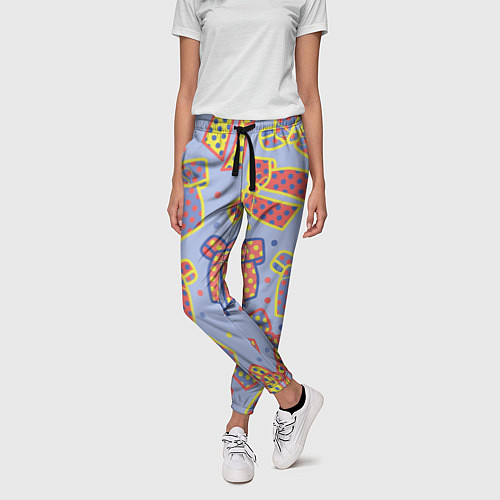 Женские брюки Узор с яркими разноцветными бантами в горошек / 3D-принт – фото 3
