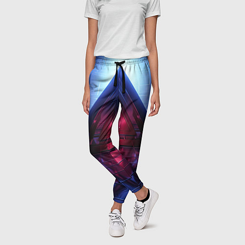 Женские брюки Фиолетовое свечение за треугольной абстракцией / 3D-принт – фото 3