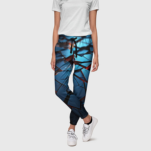 Женские брюки Синие битые плитки / 3D-принт – фото 3