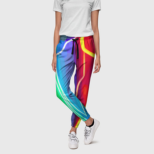 Женские брюки Абстрактные цветные полосы - композиция / 3D-принт – фото 3