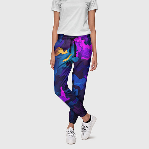 Женские брюки Яркие кислотная разноцветные пятна в виде камуфляж / 3D-принт – фото 3