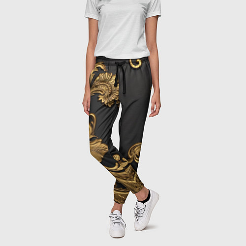 Женские брюки Лепнина золотые объемные узоры / 3D-принт – фото 3