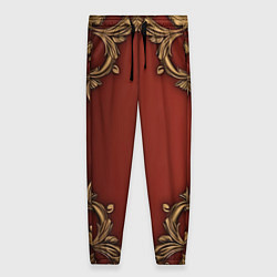 Женские брюки Золотые объемные узоры на красном фоне лепнина