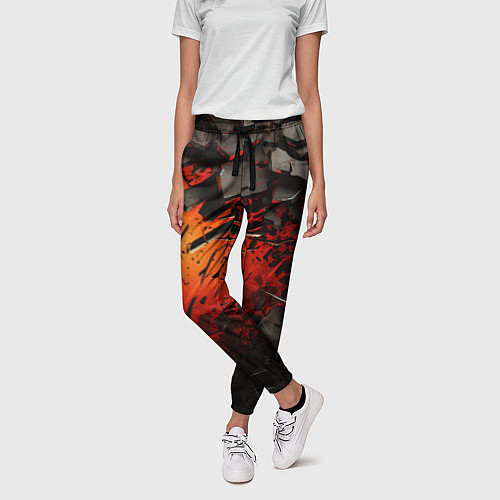 Женские брюки Черные камни на красном взрыв / 3D-принт – фото 3