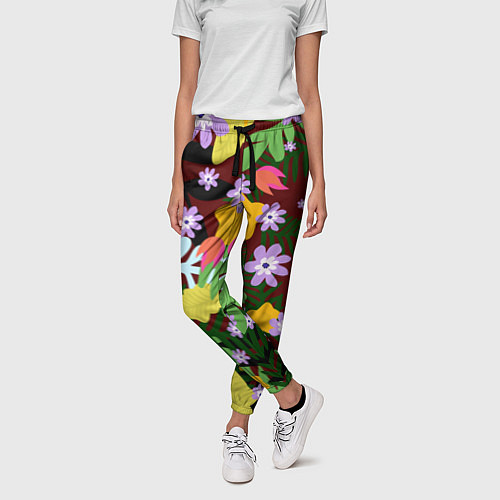 Женские брюки Гавайская цветочная расцветка / 3D-принт – фото 3