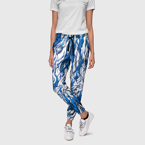 Женские брюки Белый и синий узор / 3D-принт – фото 3