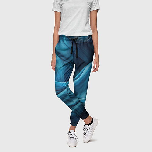 Женские брюки Синяя абстрактная волнистая ткань / 3D-принт – фото 3