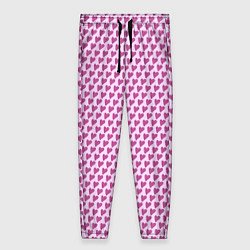Женские брюки Паттерн сердечки на розовом фоне
