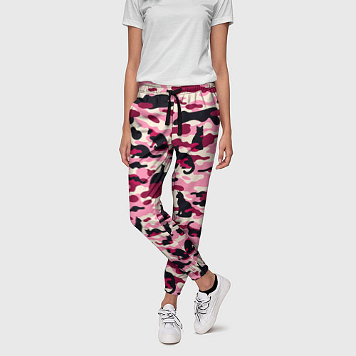 Женские брюки Камуфляжные розовые котики / 3D-принт – фото 3