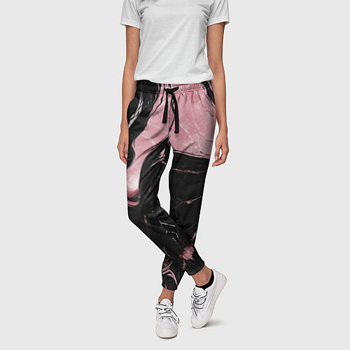 Женские брюки Черно-розовый мрамор / 3D-принт – фото 3