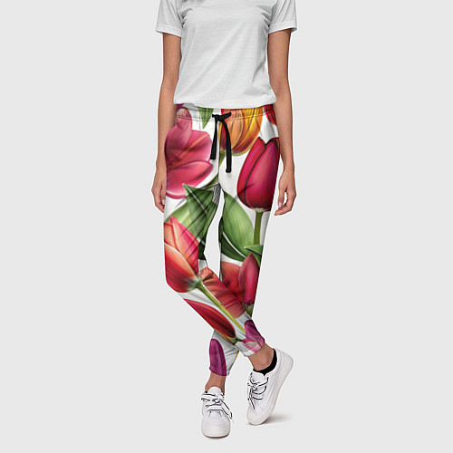 Женские брюки Паттерн с тюльпанами / 3D-принт – фото 3