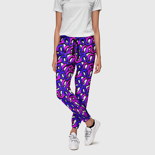 Женские брюки Фиолетовый узор и чёрная обводка / 3D-принт – фото 3