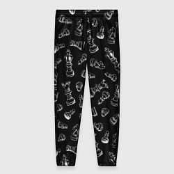 Женские брюки Много шахматных фигур на черном паттерне
