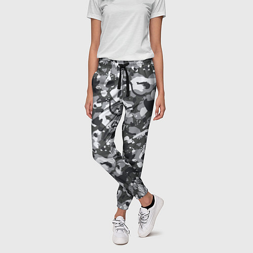Женские брюки Серый пиксельный камуфляж / 3D-принт – фото 3