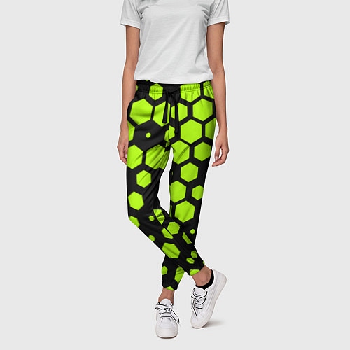 Женские брюки Зеленые соты киберпанк / 3D-принт – фото 3
