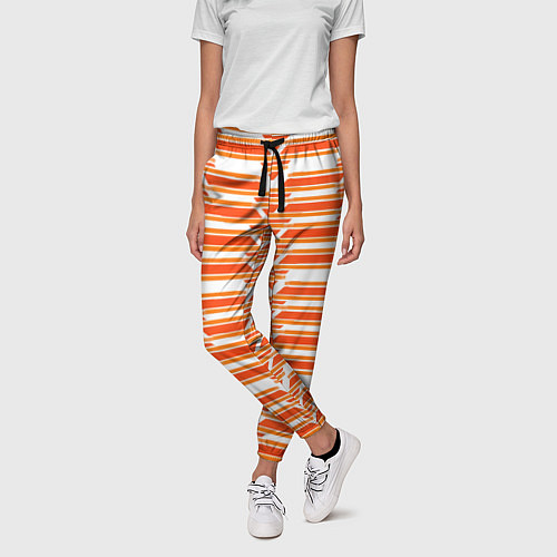Женские брюки Жёлтые полосы на белом фоне / 3D-принт – фото 3