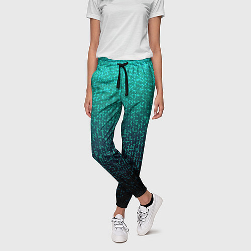 Женские брюки Градиент мелкая мозаика аквамарин / 3D-принт – фото 3