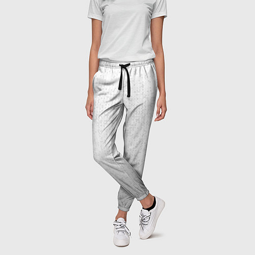 Женские брюки Серо-белый паттерн мелкая мозаика / 3D-принт – фото 3