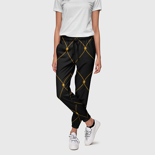 Женские брюки Желтая сетка на черном / 3D-принт – фото 3