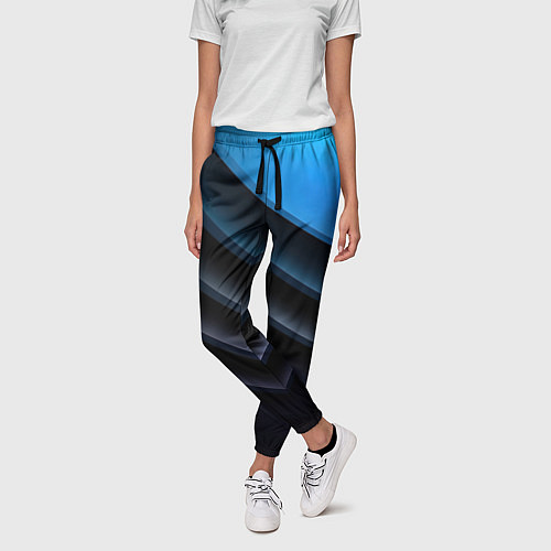 Женские брюки Геометрическая синяя абстракция на черном фоне мин / 3D-принт – фото 3