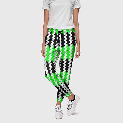 Женские брюки Вертикальные чёрно-зелёные полосы / 3D-принт – фото 3