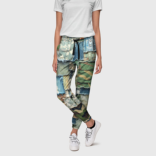 Женские брюки Джинсы с камуфляжем пэчворк / 3D-принт – фото 3