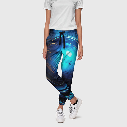 Женские брюки Кислотная синяя яркая неоновая абстракция / 3D-принт – фото 3