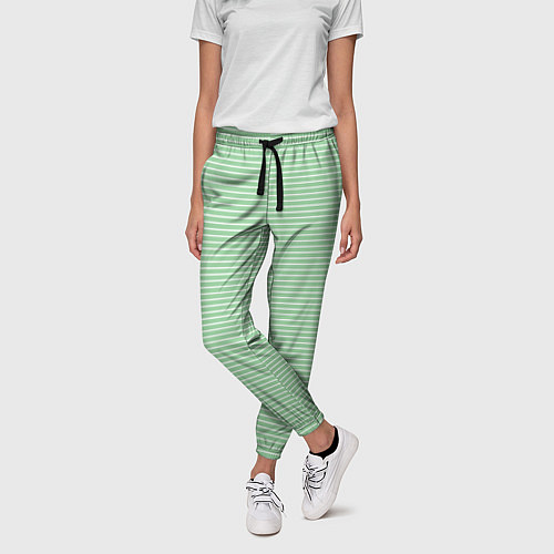 Женские брюки Светло-зелёный в полоску / 3D-принт – фото 3