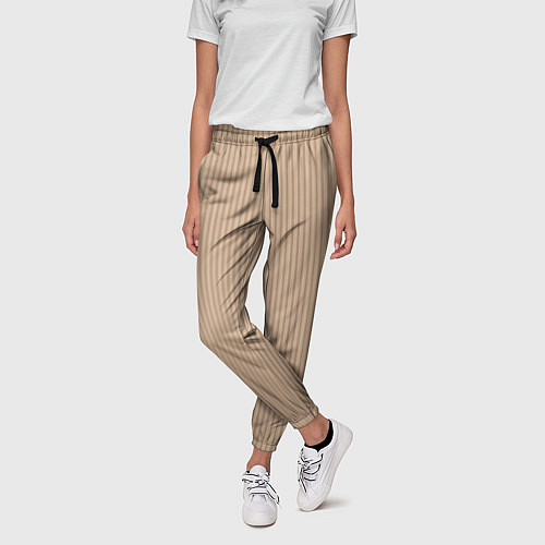 Женские брюки Светлый коричневый в полоску / 3D-принт – фото 3