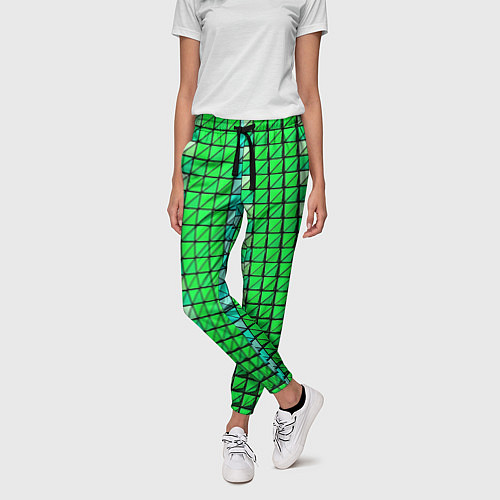 Женские брюки Зелёные плитки и чёрная обводка / 3D-принт – фото 3