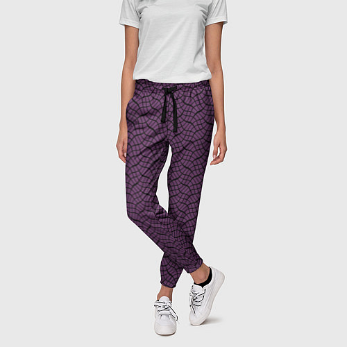 Женские брюки Тёмный фиолетовый волнистые полосы / 3D-принт – фото 3
