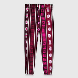 Женские брюки Темно-розовый вертикальный этнический узор