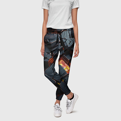 Женские брюки Черные камни с разломами / 3D-принт – фото 3