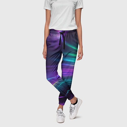 Женские брюки Неоновые лучи на фиолетовом фоне / 3D-принт – фото 3