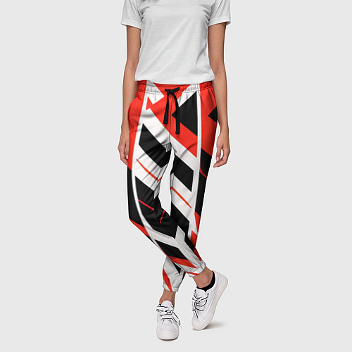 Женские брюки Black and red stripes on a white background / 3D-принт – фото 3