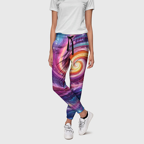 Женские брюки Космическая галактическая спираль - неоновое свече / 3D-принт – фото 3