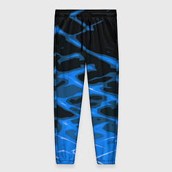 Брюки женские Синие абстрактные полосы на чёрном фоне, цвет: 3D-принт