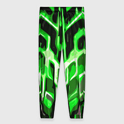 Брюки женские Абстрактные зелёные линии на чёрном фоне, цвет: 3D-принт