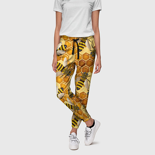 Женские брюки Пчелиный цветной паттерн / 3D-принт – фото 3