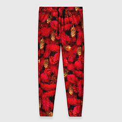 Брюки женские Красная елка с золотыми шишками, цвет: 3D-принт