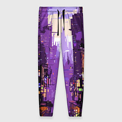 Брюки женские Киберпанк город фиолетовый, цвет: 3D-принт