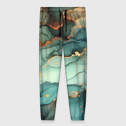 Брюки женские Бирюзовый узор с оранжевыми вставками, цвет: 3D-принт