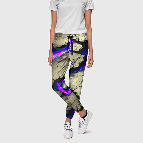 Женские брюки Треснувший камень фиолетовый / 3D-принт – фото 3