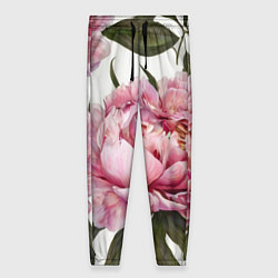 Брюки женские Розовые пионы на белом, цвет: 3D-принт