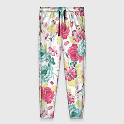 Брюки женские Розы красные и бирюзовые, цвет: 3D-принт