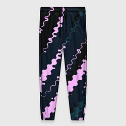 Брюки женские Тёмно-синий с розовым искажённые полосы, цвет: 3D-принт