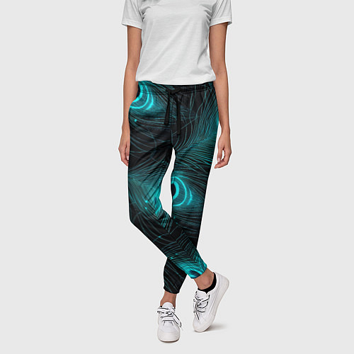 Женские брюки Светящиеся перья павлина паттерн / 3D-принт – фото 3