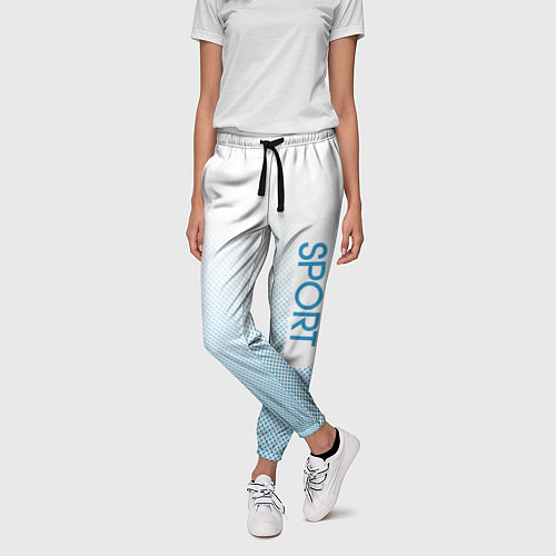 Женские брюки Sport бело-голубой текстурный / 3D-принт – фото 3