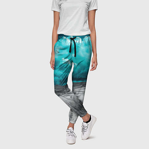 Женские брюки Монохромное поле и сине-зеленое небо - природный п / 3D-принт – фото 3