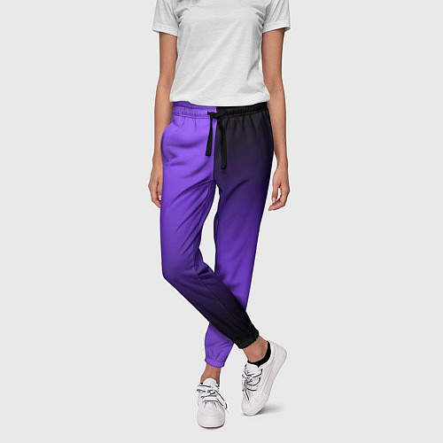 Женские брюки Чёрно-сиреневый градиент пополам / 3D-принт – фото 3